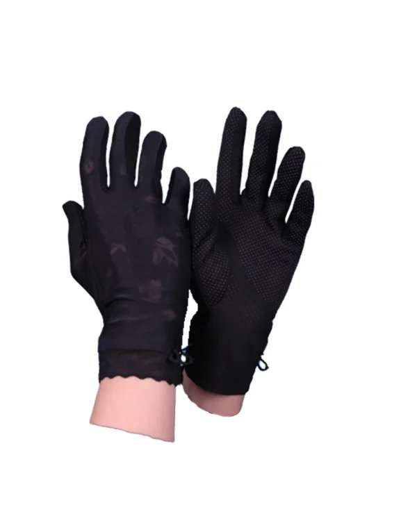 Women's Modest Stretch Gloves with Tone-on-Tone Floral Jacquard & Scalloped Lace Cuff – 4 Colour Options - Image 3