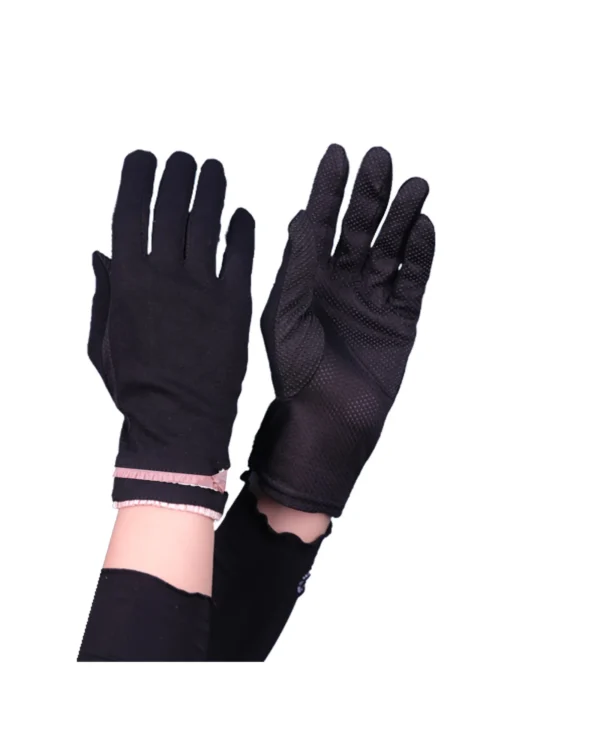 Women's Modest Stretch Gloves with Pleated Ruffle Cuff & Bow – Soft Nude Blush - Image 5