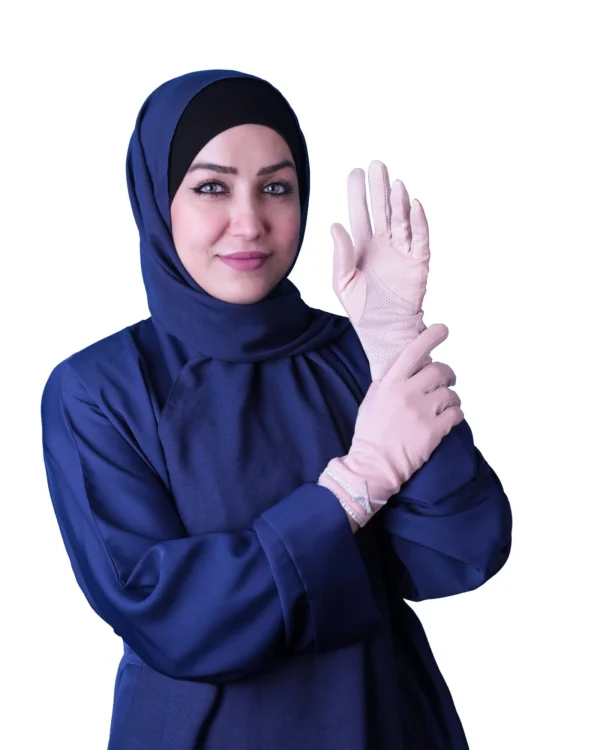 Women's Modest Stretch Gloves with Pleated Ruffle Cuff & Bow – Soft Nude Blush