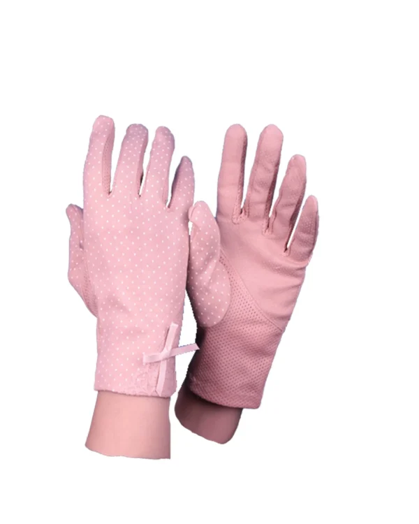 Women's Modest Stretch Gloves with All-Over Polka Dot Print – Soft Lilac Pink - Image 4