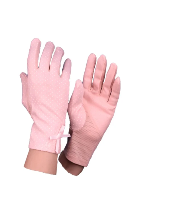 Women's Modest Stretch Gloves with All-Over Polka Dot Print – Soft Lilac Pink - Image 3