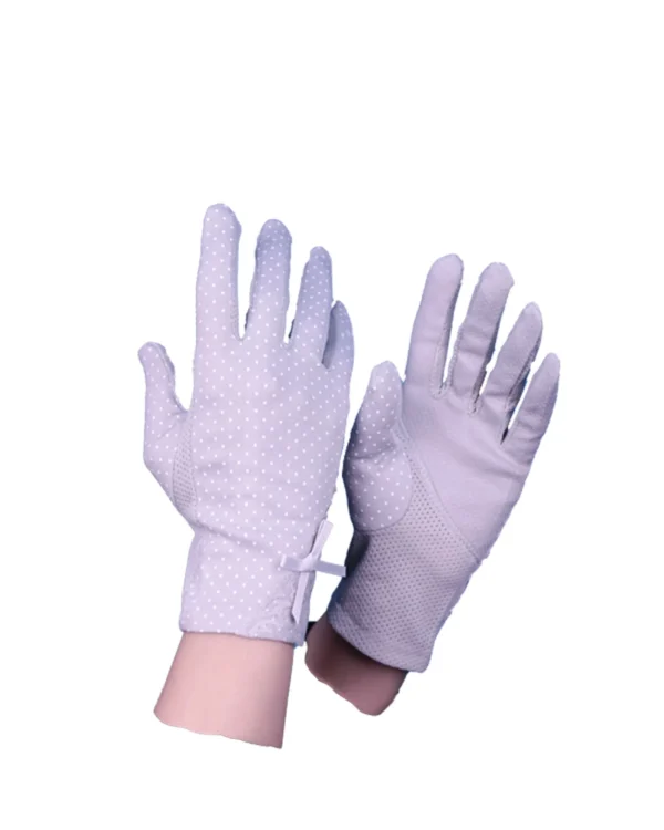 Women's Modest Stretch Gloves with All-Over Polka Dot Print – Soft Lilac Pink - Image 5