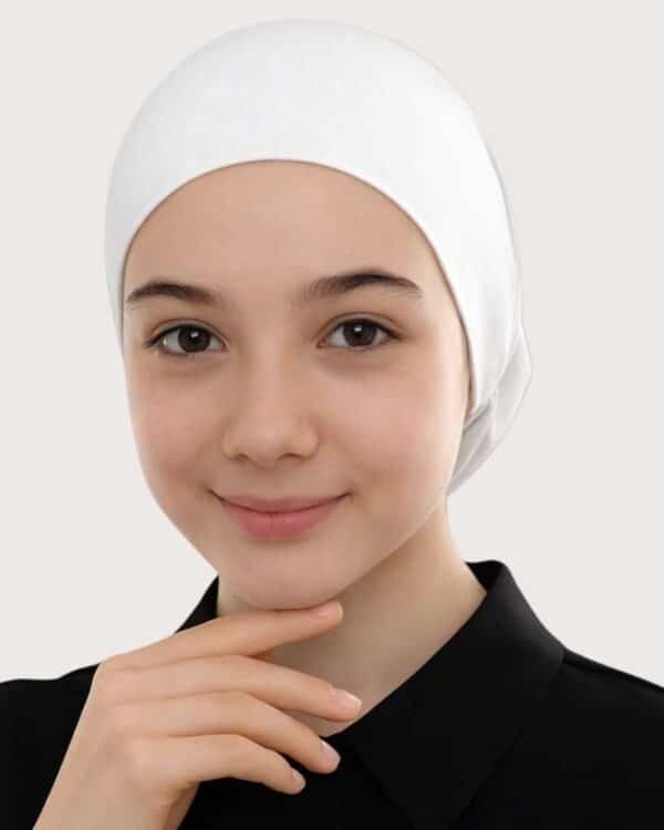 Junior Pull-On Hijab Under-Cap – Plain Olive Green / Girls' Size - Image 5