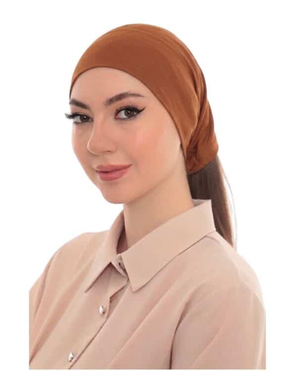 Elegant Pearl Brooch Turban Cap — Pleated Jersey Headpiece for Women - Image 5