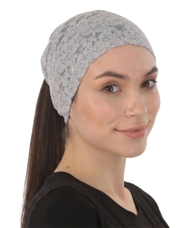 Elegant Floral Lace Undercap — Stretch Headband with Ponytail Opening for Women