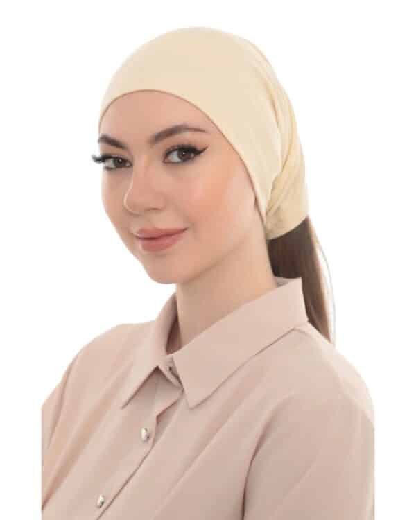 Elegant Pearl Brooch Turban Cap — Pleated Jersey Headpiece for Women
