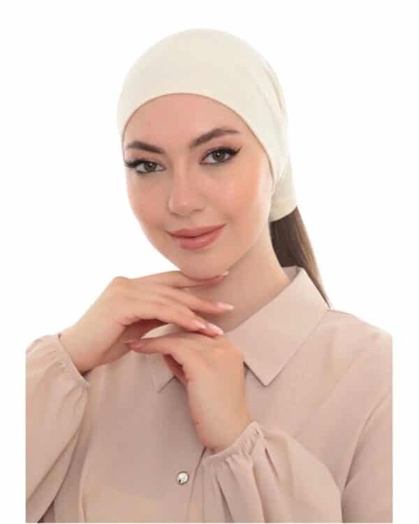 Elegant Pearl Brooch Turban Cap — Pleated Jersey Headpiece for Women - Image 8