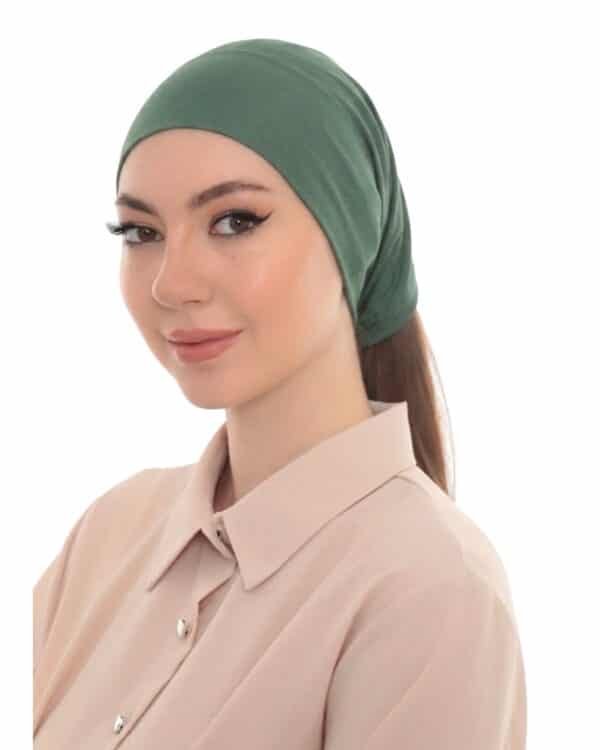Elegant Pearl Brooch Turban Cap — Pleated Jersey Headpiece for Women - Image 2