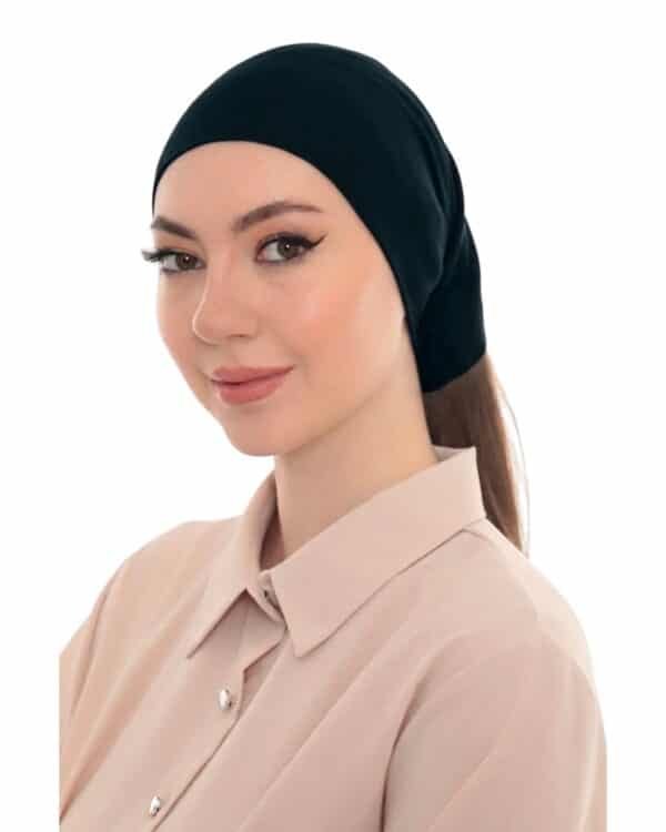 Elegant Pearl Brooch Turban Cap — Pleated Jersey Headpiece for Women - Image 4