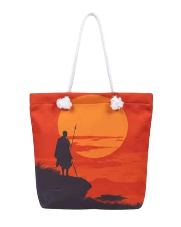 African Warrior Tote Bag | Sunset Silhouette Canvas Beach Bag for Women