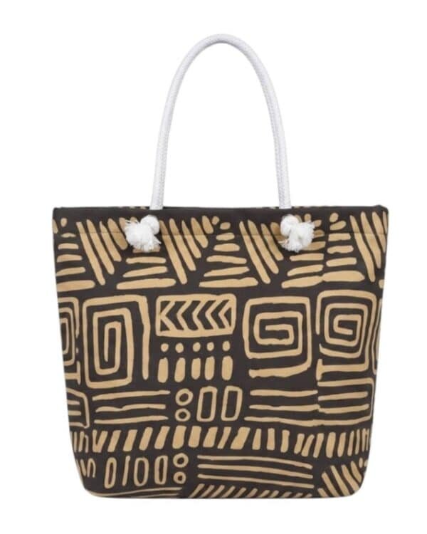 Tribal Geometric Canvas Tote Bag – Boho Ethnic Print Beach Shoulder Bag for Women