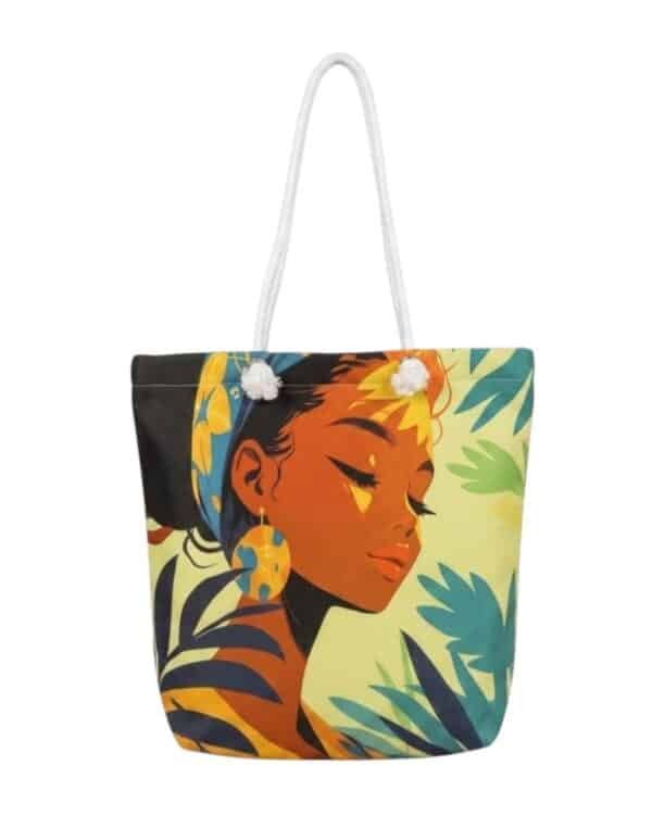 Tropical Woman Tote Bag | Palm Leaf Canvas Beach Bag for Women