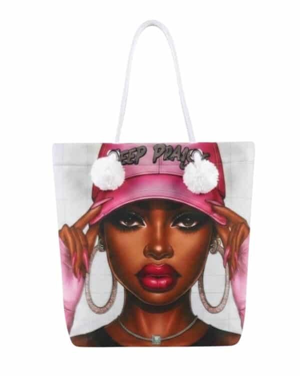 Fashion Portrait Tote Bag | Keep Praying Pink Canvas Shoulder Bag for Women