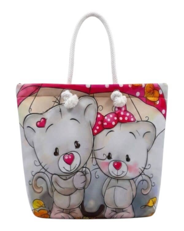 Cute Mouse Couple Tote Bag | Love Heart Canvas Beach Bag for Women