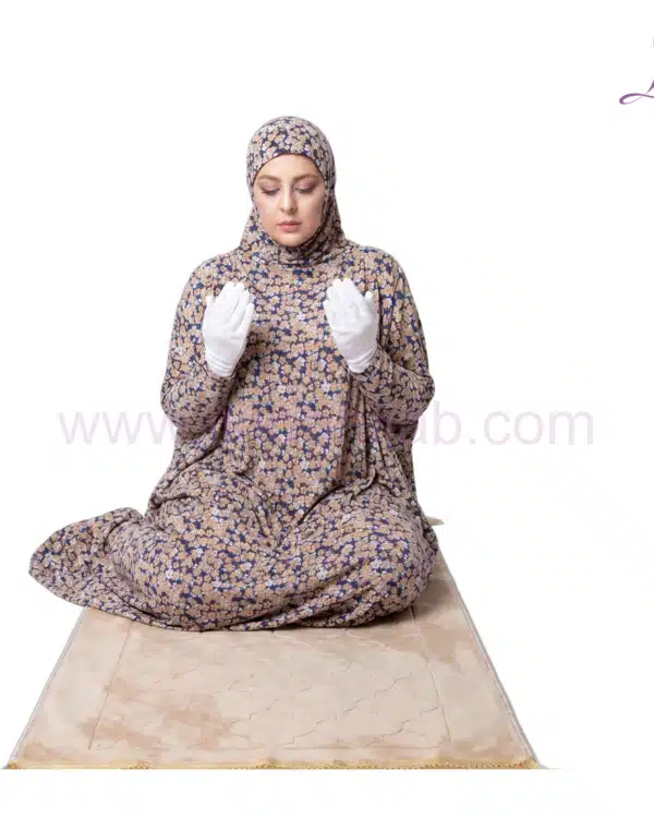 Linda Women’s Full-Coverage 1-Piece Muslim Prayer Dress with Integrated Hijab – Floral Print - Image 2