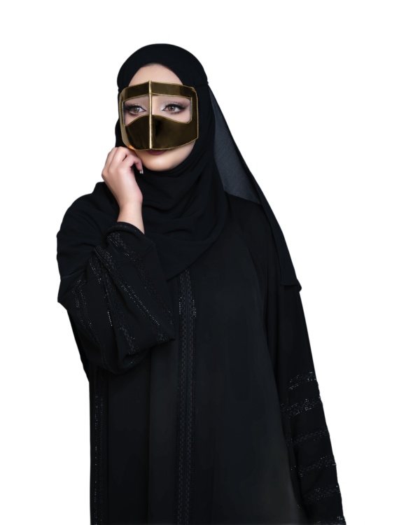 Polished Gold Battoulah Face Mask – Classic Emirati Burqa Niqab with Metallic Finish - Image 5