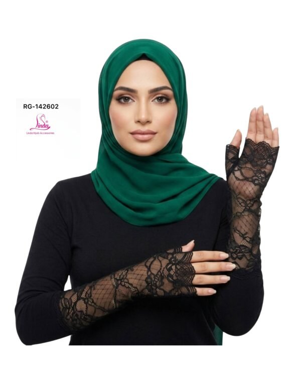 Women's Elegant Floral Lace Fingerless Gloves with Long Cuff – Classic Black