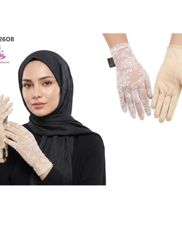 Women's Elegant Floral Lace Gloves – Soft Beige