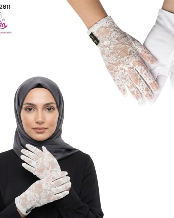 Women's Floral Lace & Cotton Gloves Set – White